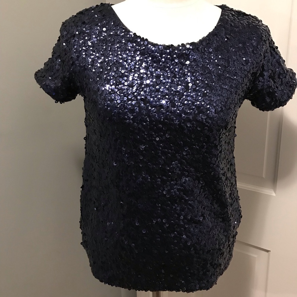 WHBM blue short sleeve sequin top, Xsmall